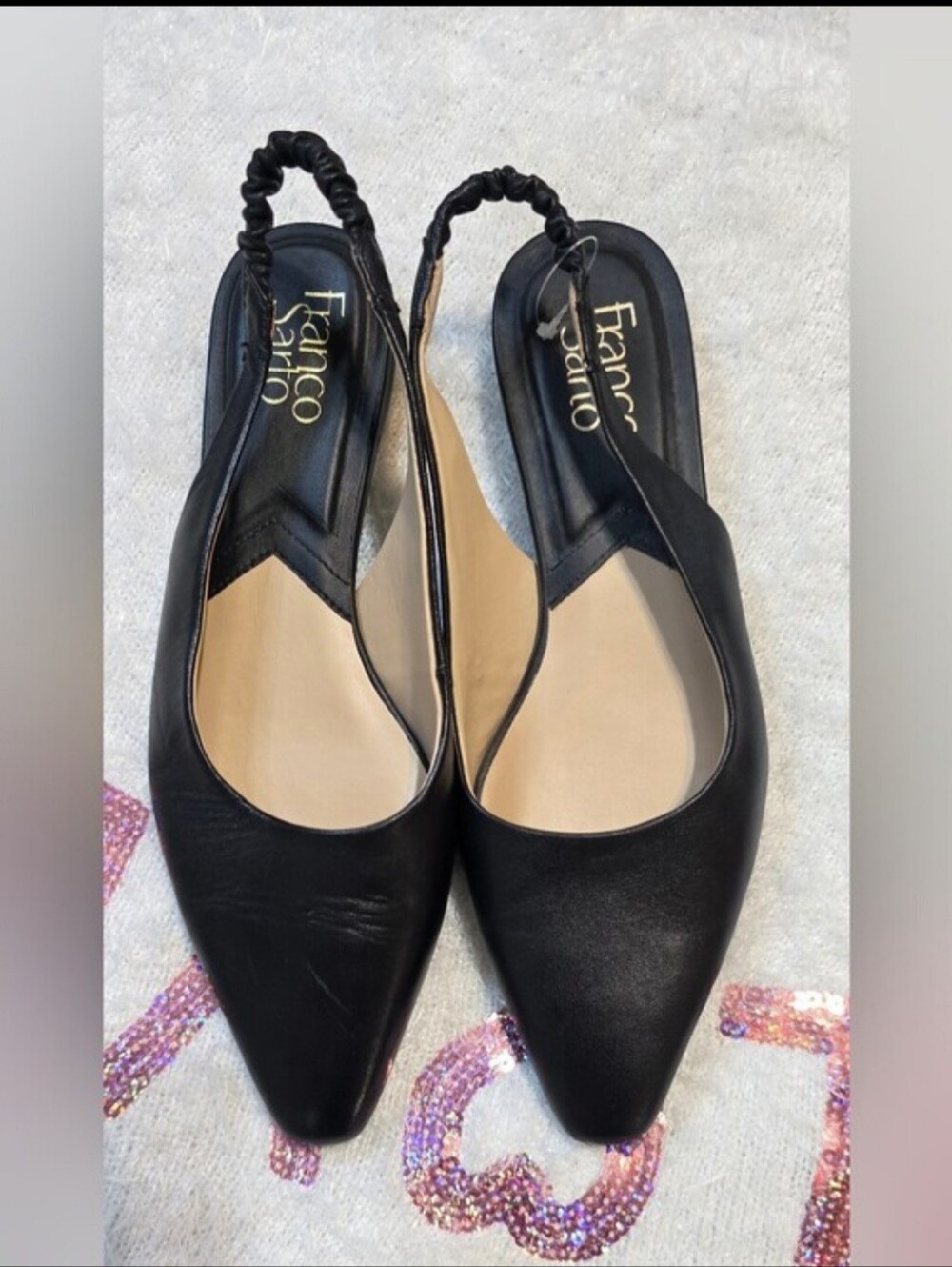 Franco Sarto Briella Black Pointed Slingback Flats